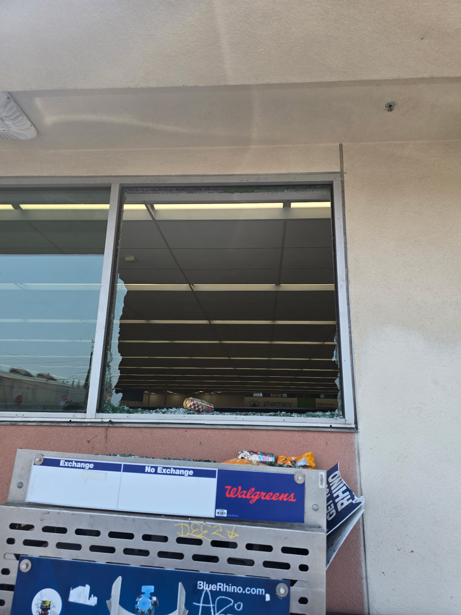 Storefront board-up before