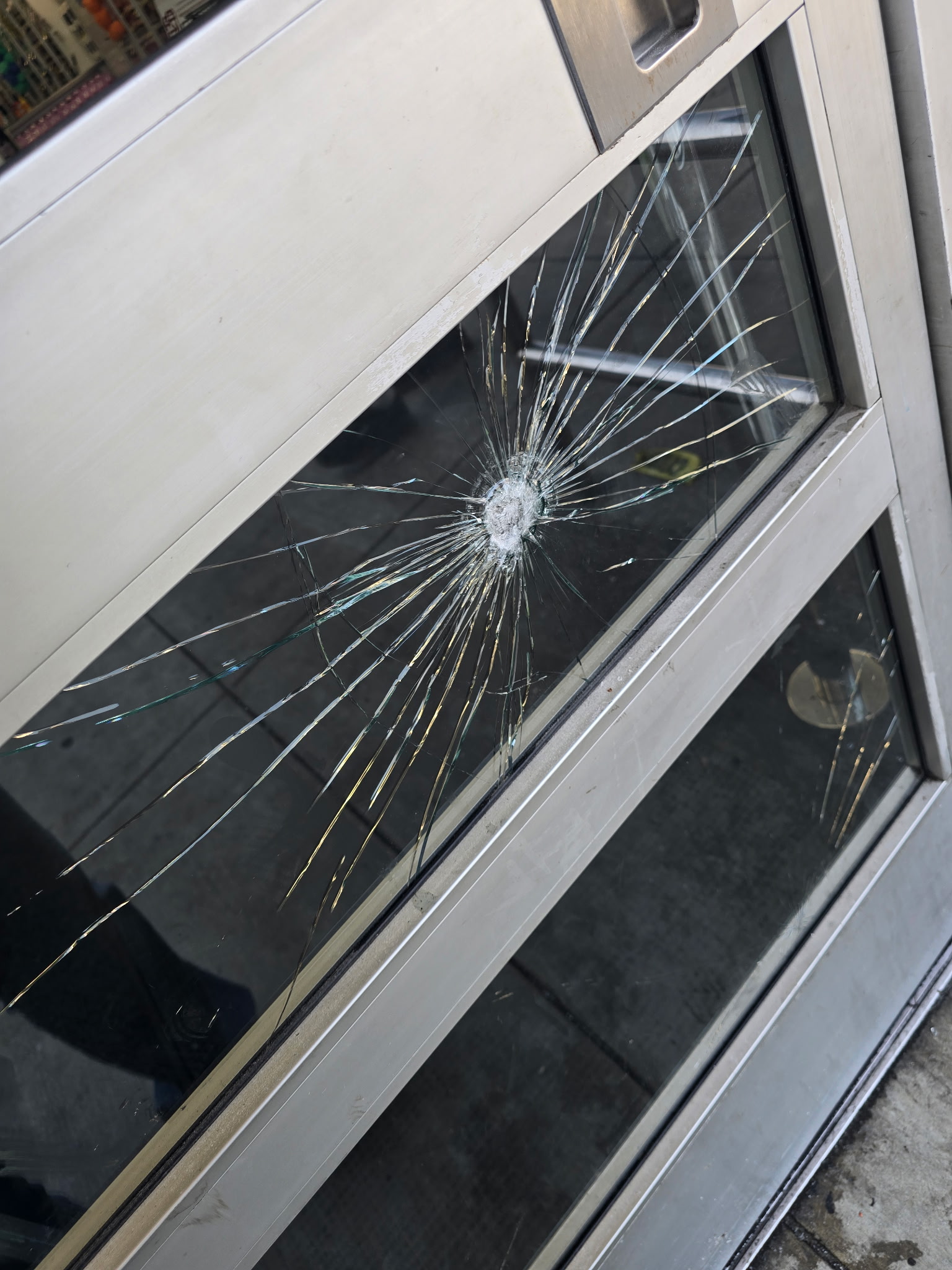 Broken glass door before repair